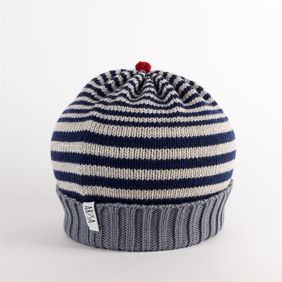 Merino Hat - Silver and Cranberry - Child 9 to 12 years old Merino Hat - Silver and Cranberry - Child 9 to 12 years old