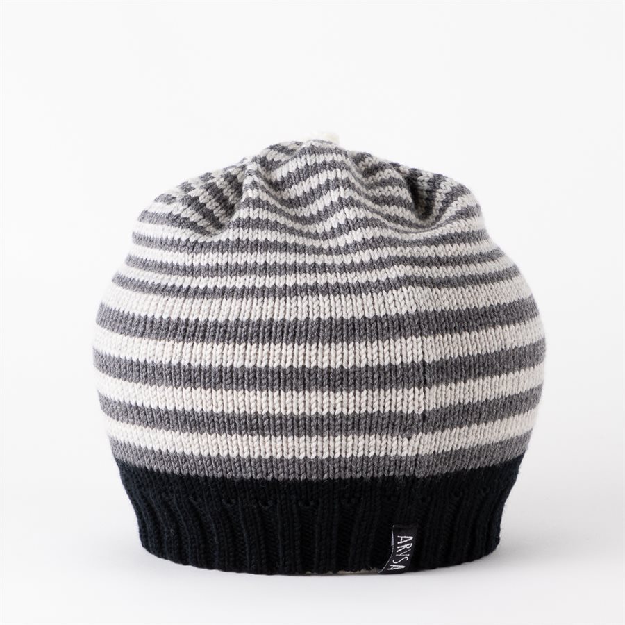 Bonnet adulte en laine mérinos Noir et crème - Petit / Moyen Bonnet adulte en laine mérinos Noir et crème - Petit / Moyen