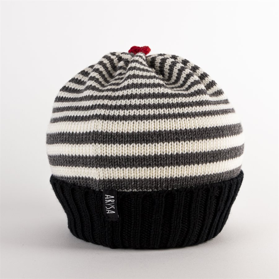 Bonnet en mérinos - Noir et canneberge - Adulte Petit Bonnet en mérinos - Noir et canneberge - Adulte Petit