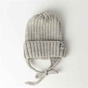 Merino wool earflap hat Plain silver - 3 to 6 months