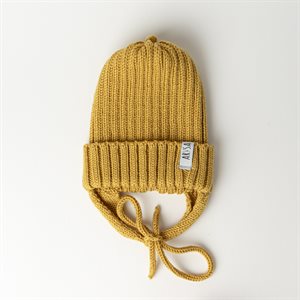 Tuque à oreille en laine mérinos Or uni - 3 à 6 mois