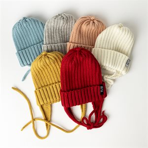 Merino wool earflap hat Solid peach - 3 to 6 months