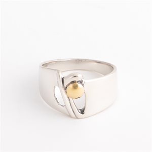 Silver ring adorned with gold, double openwork oval model, size 7¼
