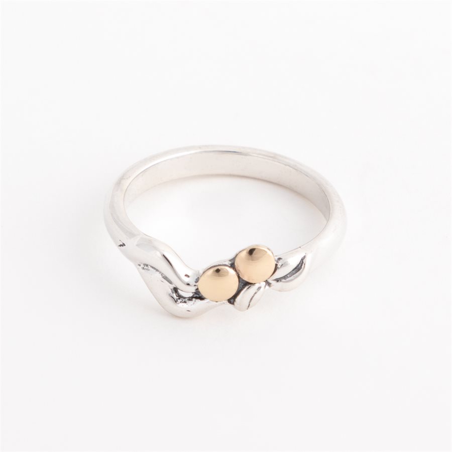 Silver ring adorned with gold, slim model with wave and foliage, size 7