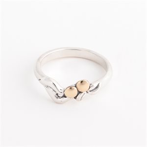 Silver ring adorned with gold, slim model with wave and foliage, size 8¼