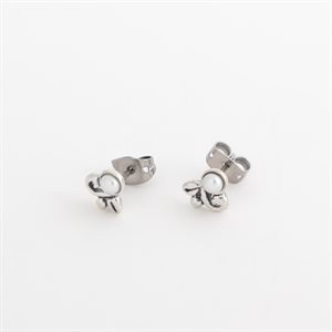 Boucle d'oreille en argent et perle, modèle petite spirale et feuillage