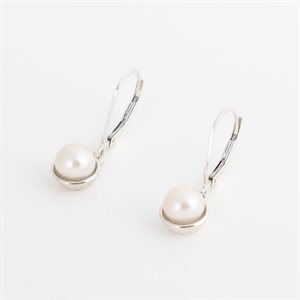 Boucles d'oreilles en argent, modèle perle sur attache dormeuse