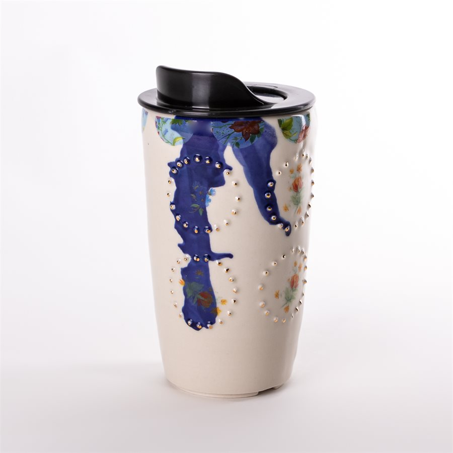 Tasse de voyage en céramique avec couvercle, collection Rococo Bling Bling, modèle 1 Tasse de voyage en céramique avec couvercle, collection Rococo Bling Bling, modèle 1