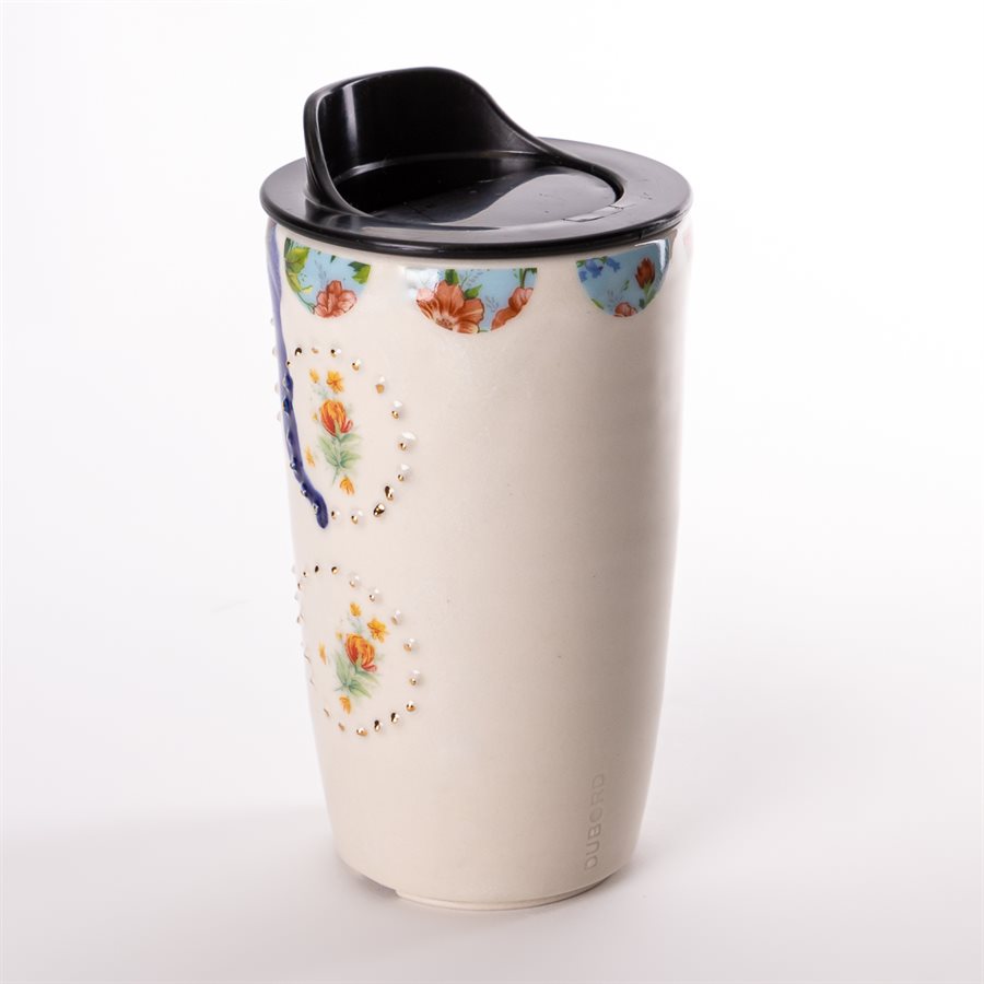 Tasse de voyage en céramique avec couvercle, collection Rococo Bling Bling, modèle 1 Tasse de voyage en céramique avec couvercle, collection Rococo Bling Bling, modèle 1
