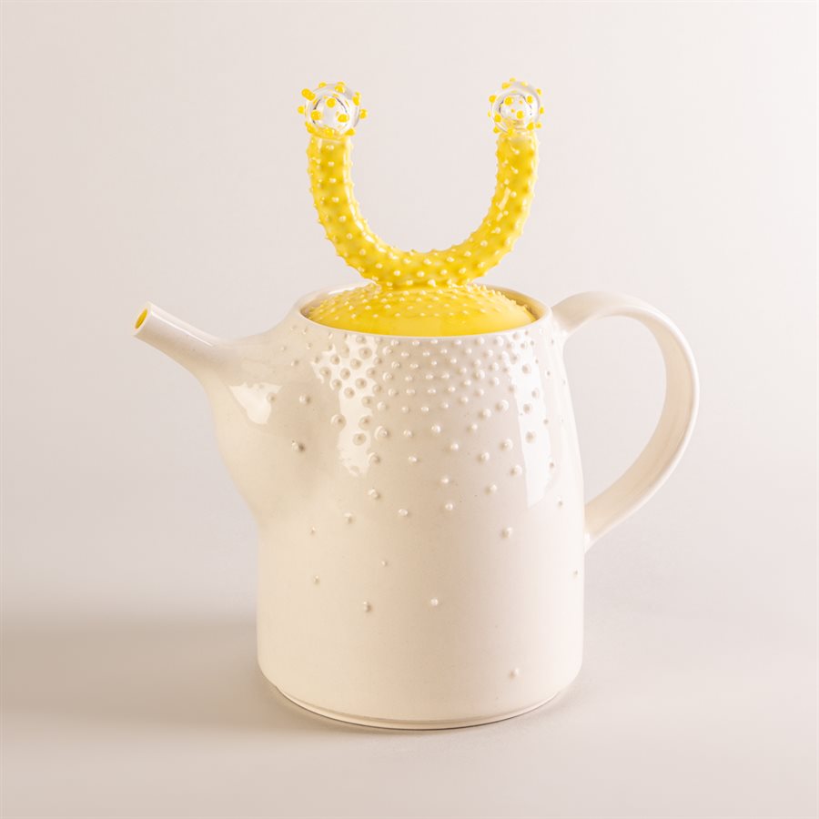 Ceramic teapot and glass ornaments