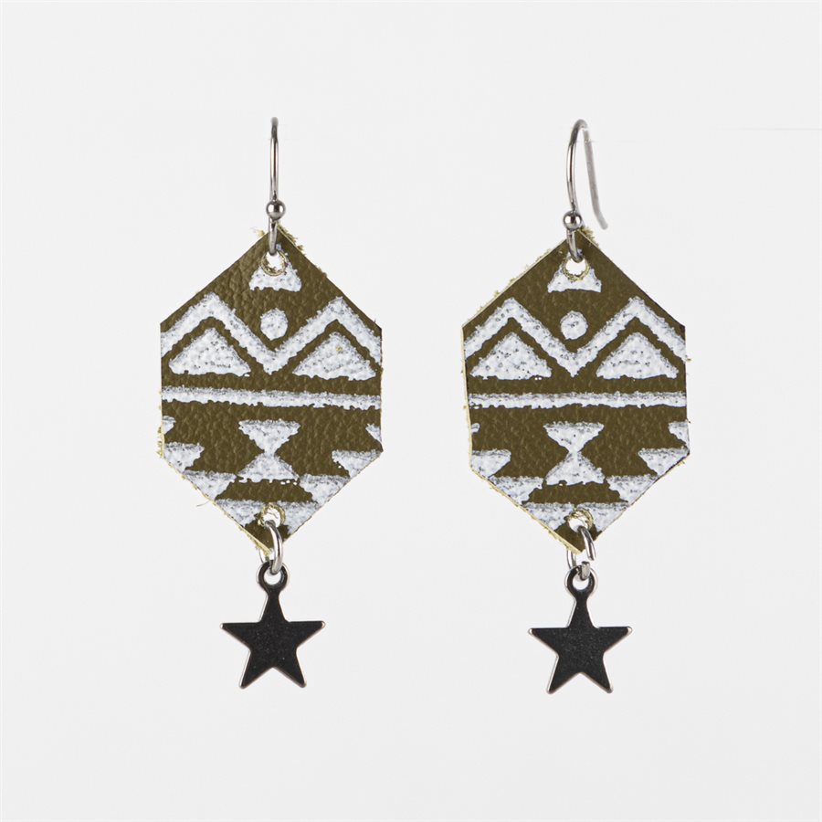 Boucle d'oreille unique en cuir sérigraphié 10 Boucle d'oreille unique en cuir sérigraphié 10