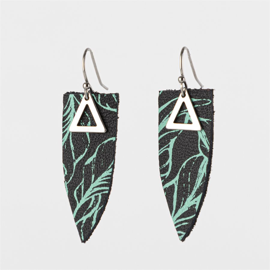 Boucle d'oreille unique en cuir sérigraphié 13 Boucle d'oreille unique en cuir sérigraphié 13