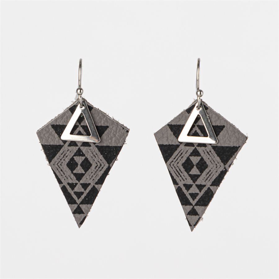 Boucle d'oreille unique en cuir sérigraphié 17 Boucle d'oreille unique en cuir sérigraphié 17