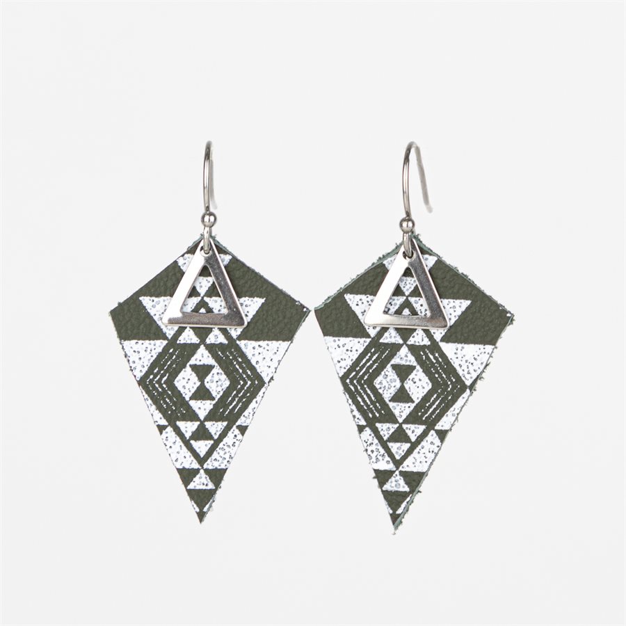 Boucle d'oreille unique en cuir sérigraphié 19 Boucle d'oreille unique en cuir sérigraphié 19