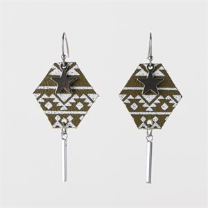 Boucle d'oreille unique en cuir sérigraphié 1