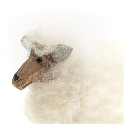 Mouton sculpté en bois et laine de mouton véritable Mouton sculpté en bois et laine de mouton véritable