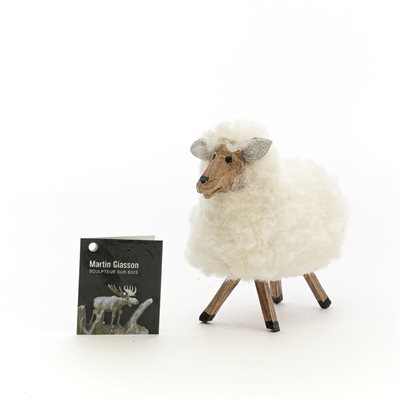 Mouton sculpté en bois et laine de mouton véritable Mouton sculpté en bois et laine de mouton véritable