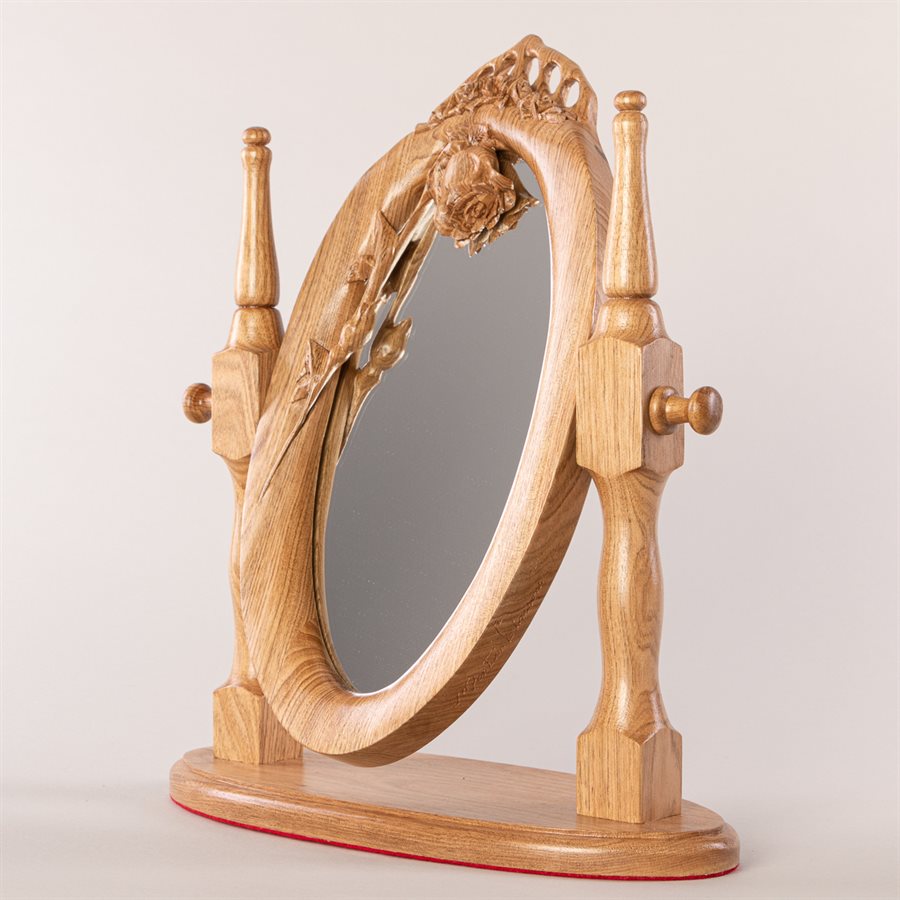 Miroir à bascule en bois sculpté, couronne de roses Miroir à bascule en bois sculpté, couronne de roses