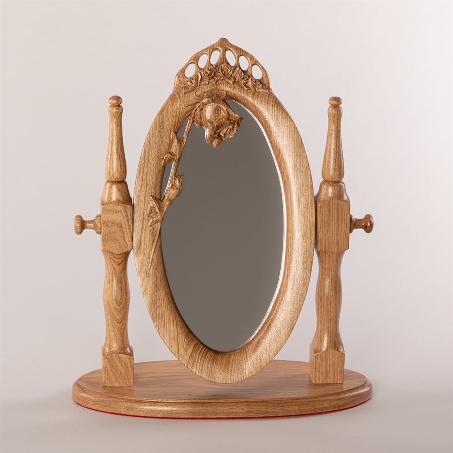 Miroir à bascule en bois sculpté, couronne de roses Miroir à bascule en bois sculpté, couronne de roses