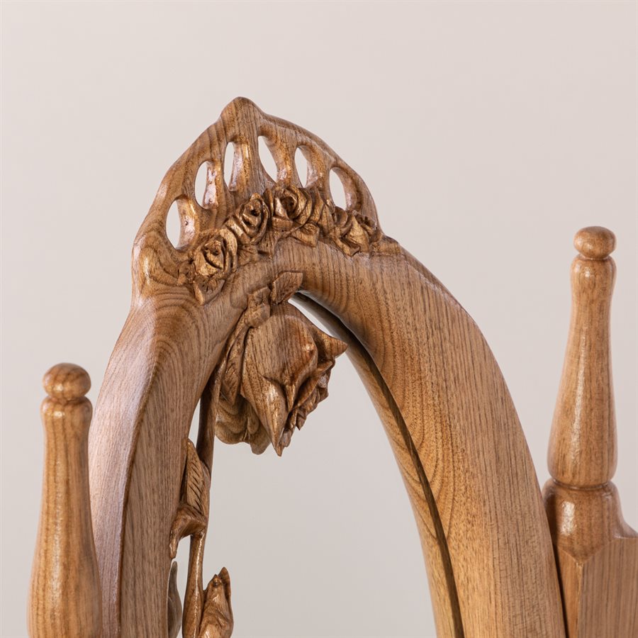 Miroir à bascule en bois sculpté, couronne de roses Miroir à bascule en bois sculpté, couronne de roses