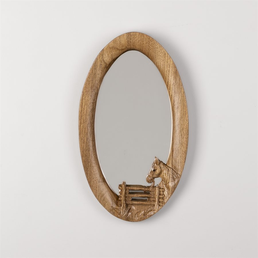 Miroir ovale en bois sculpté, modèle cheval