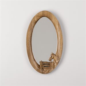 Oval carved wooden mirror, horse design