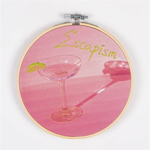 Large wall embroidery on printed textile - Escapism alcohol