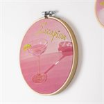 Large wall embroidery on printed textile - Escapism alcohol