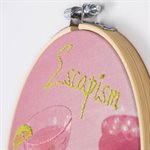 Large wall embroidery on printed textile - Escapism alcohol