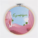Large wall embroidery on printed textile - Escapism city