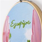 Large wall embroidery on printed textile - Escapism city