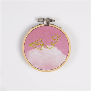 Small wall embroidery on printed textile - Airplane
