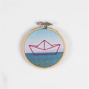 Small wall embroidery on printed textile - Boat