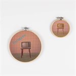 Small wall embroidery on printed textile - Television