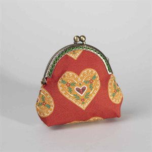 Pochette en tissus avec fermoir métallique Coeur pain d'épices - Rouge