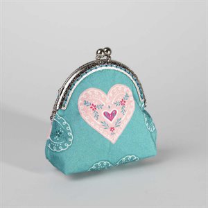 Pochette en tissus avec fermoir métallique Coeur pain d'épices - Rose