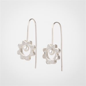 Boucle d'oreille feston rond sur épingle - Lustré perle blanche