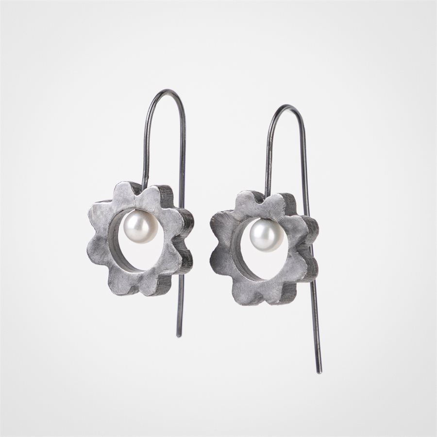 Round Scalloped earring on pin -  Round Scalloped earring on pin -