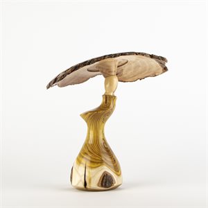 Sculpture artisanale en bois – champignon décoratif en arbre à boucane et loupe d’érable