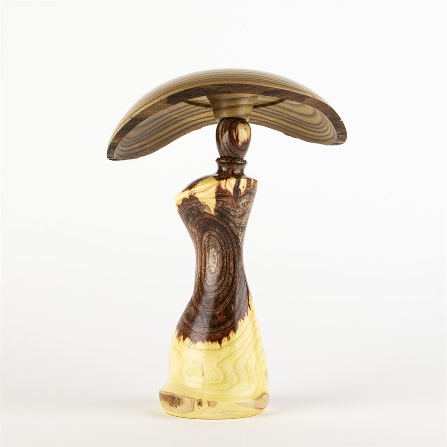 Sculpture artisanale en bois – champignon décoratif en caragana et vinaigrier