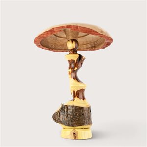 Sculpture artisanale en bois – champignon décoratif en caragana et érable piqué