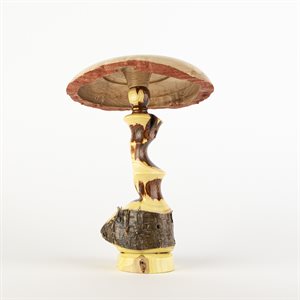 Handcrafted wooden sculpture – decorative mushroom made of caragana and birdseye maple