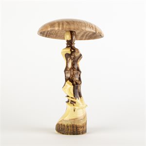 Sculpture artisanale en bois – champignon décoratif en caragana et érable argenté