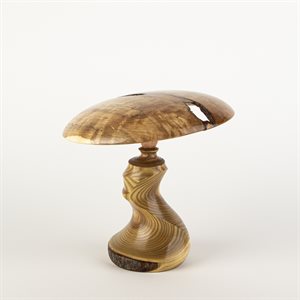 Sculpture artisanale en bois – champignon décoratif en vinaigrier et érable piqué