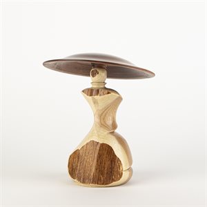Sculpture artisanale en bois – champignon décoratif en noyer cendré et sapelli