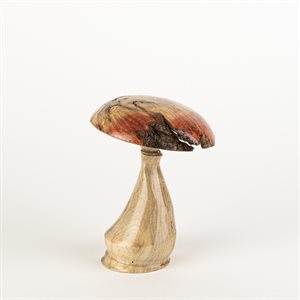 Sculpture artisanale en bois – champignon décoratif en érable cottie et vinaigrier