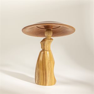 Sculpture artisanale en bois – champignon décoratif en frêne brun et cèdre espagnol