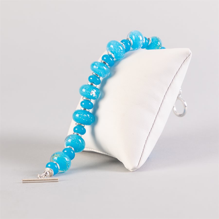 Bracelet en billes de verre faites main, avec feuilles d'argent Bracelet en billes de verre faites main, avec feuilles d'argent
