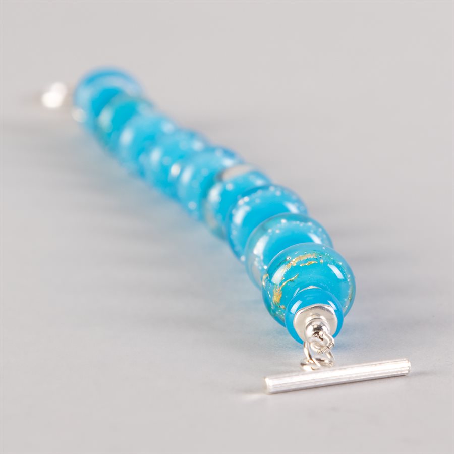 Bracelet en billes de verre faites main, avec feuilles d'argent Bracelet en billes de verre faites main, avec feuilles d'argent