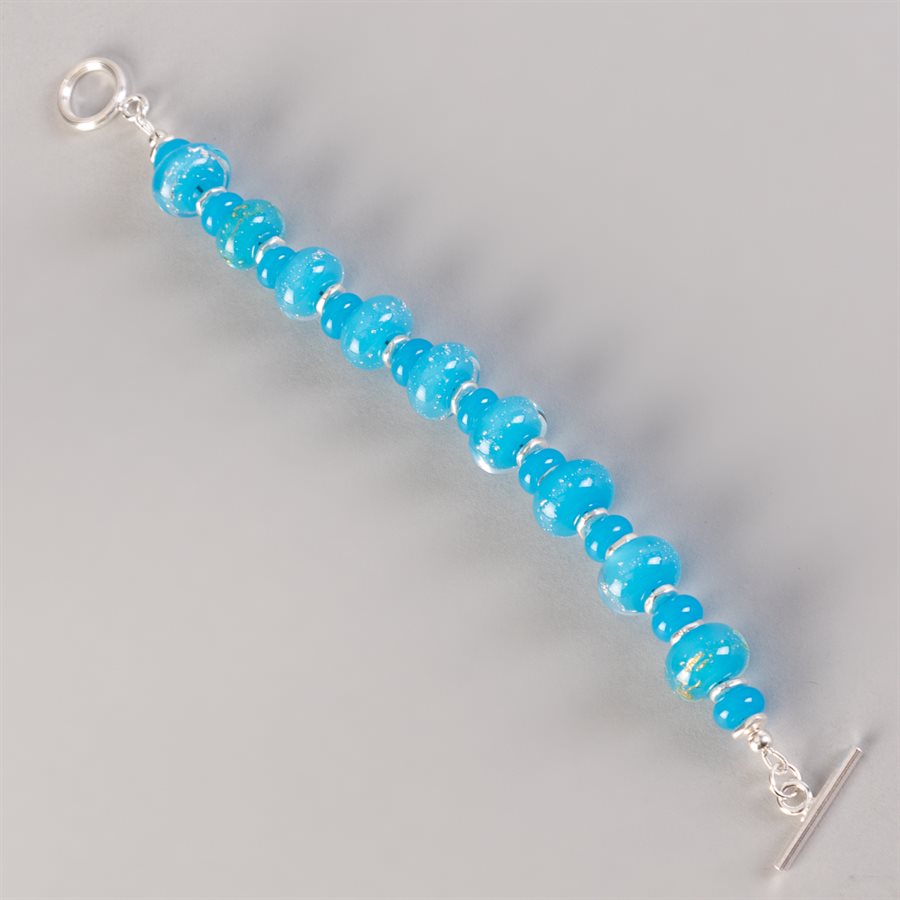 Bracelet en billes de verre faites main, avec feuilles d'argent Bracelet en billes de verre faites main, avec feuilles d'argent
